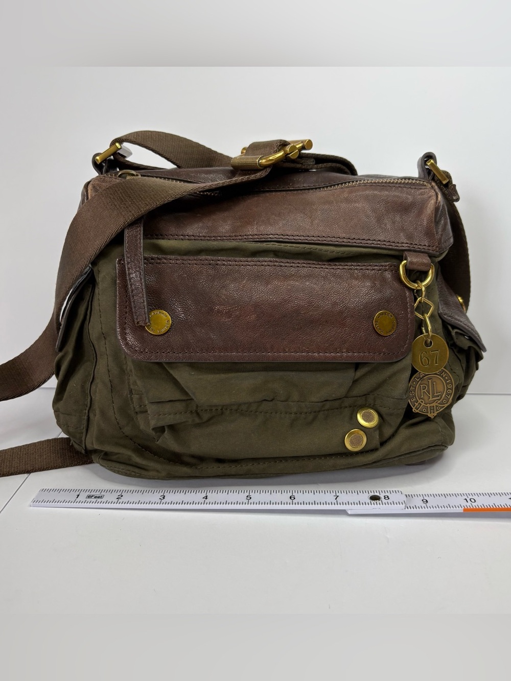 Ralph Lauren 1967 Heritage Utility Crossbody Olive Canvas & Leather Bag Military - Picture 6 of 12